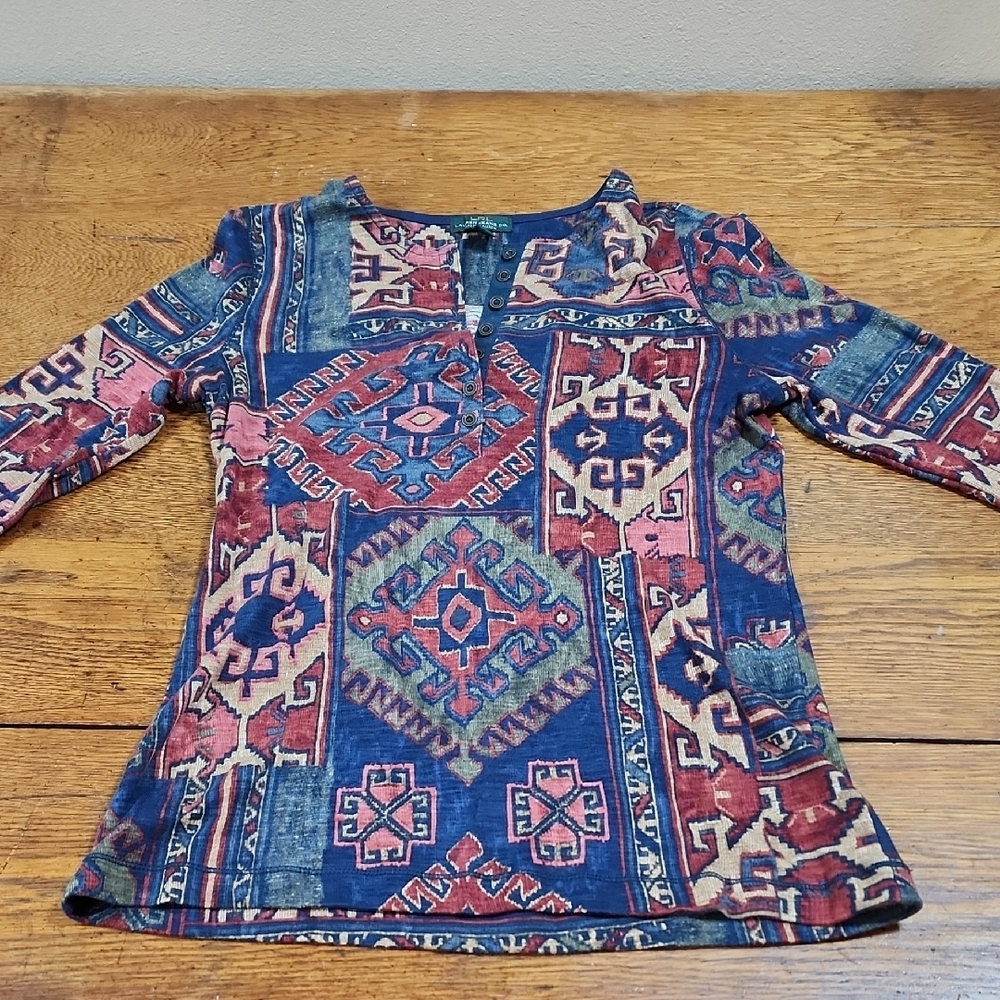 Lauren Ralph Lauren Womens Henley Top Kilim Medium